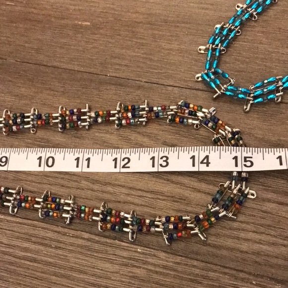 Vintage boho arts and crafts safety pin and bead necklace pair plus one bead - Picture 13 of 16
